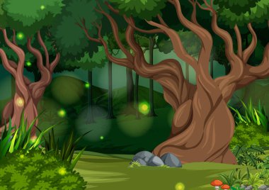 Büyülü orman manzarası arkaplan çizimi