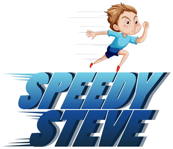 Speedy Steve Logo Tekst Projekt Uruchomiony Chłopiec Ilustracja — Wektor stockowy