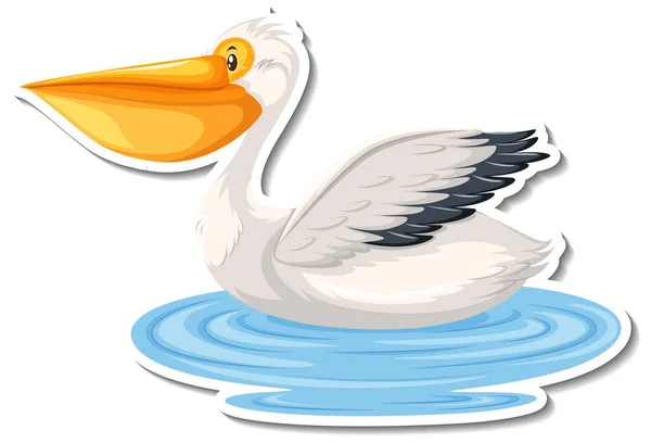 Pélican Oiseau Dessin Animé Autocollant Illustration — Image vectorielle