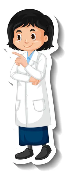 Scientifique Étudiant Fille Dessin Animé Personnage Autocollant Illustration — Image vectorielle