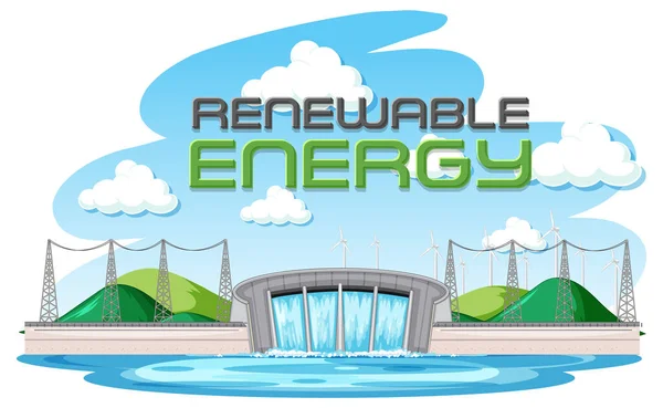 Centrales Hydroélectriques Produisent Électricité Avec Illustration Bannière Renouvellement — Image vectorielle