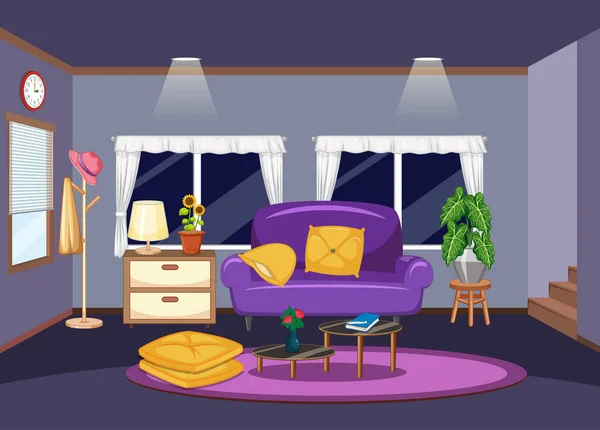 Wohnzimmereinrichtung Mit Möbeln Illustration — Stockvektor