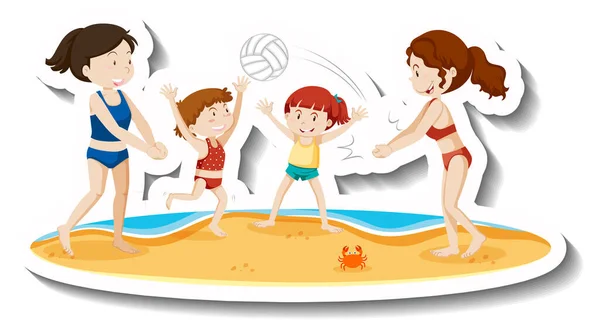 Kinderen Spelen Dalbal Het Strand Illustratie — Stockvector