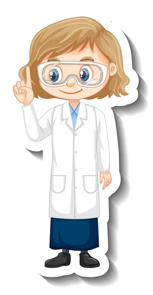 Desenhos Animados Personagem Adesivo Com Uma Menina Ciência Vestido Ilustração —  Vetores de Stock