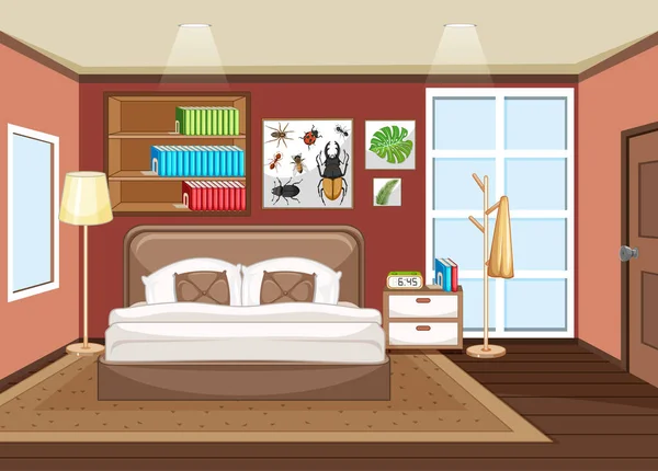 Leere Schlafzimmer Inneneinrichtung Mit Möbeln Illustration — Stockvektor