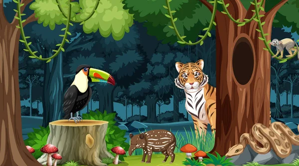 Animais Selvagens Paisagem Florestal Ilustração Fundo — Vetor de Stock