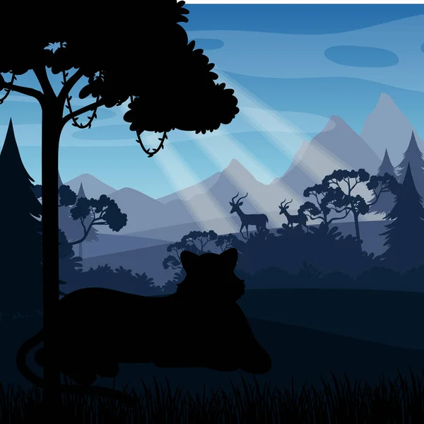 Wald Landschaft Silhouette Hintergrund Illustration — Stockvektor