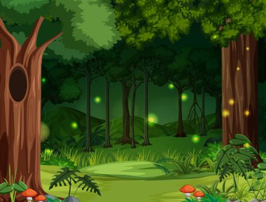 Büyülü orman manzarası arkaplan çizimi