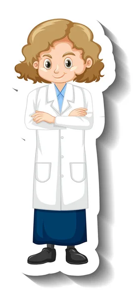 Uma Menina Ciência Vestido Cartoon Personagem Adesivo Ilustração — Vetor de Stock