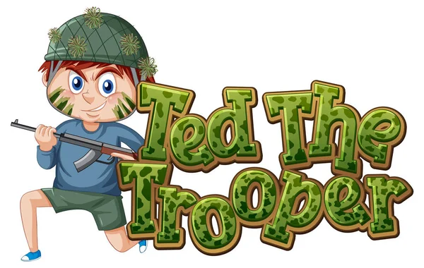 テッド トルーパーのロゴテキストデザインライフルイラストを持った少年 — ストックベクタ