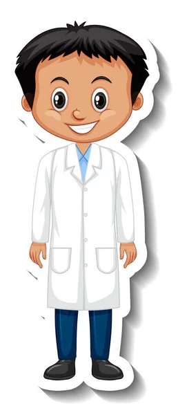 Scientist Boy Cartoon Character Sticker Illustration — Stock Vector