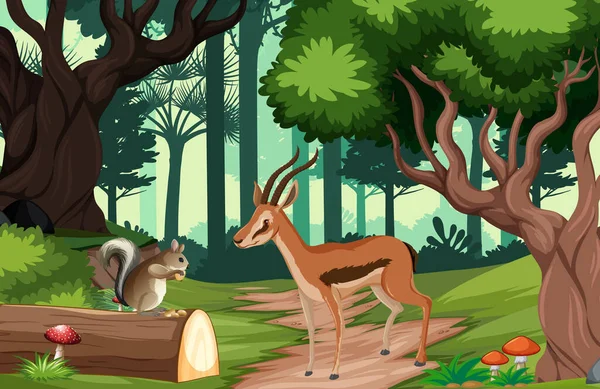 Divoká Zvířata Lesní Krajině Pozadí Ilustrace — Stockový vektor