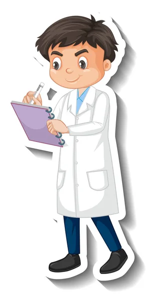Scientist Student Boy Cartoon Character Sticker Illustration — Stock Vector
