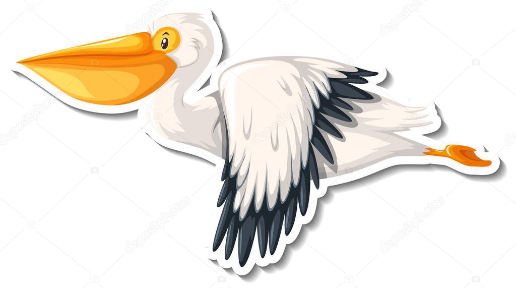 Pelican bird flying cartoon sticker illustration