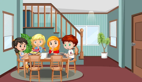 Interior Sala Estar Com Crianças Ilustração — Vetor de Stock