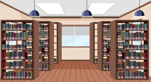 Empty Library Interior Design Bookshelves Illustration — Stock Vector