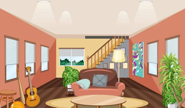 Woonkamer Interieur Met Meubels Illustratie — Stockvector