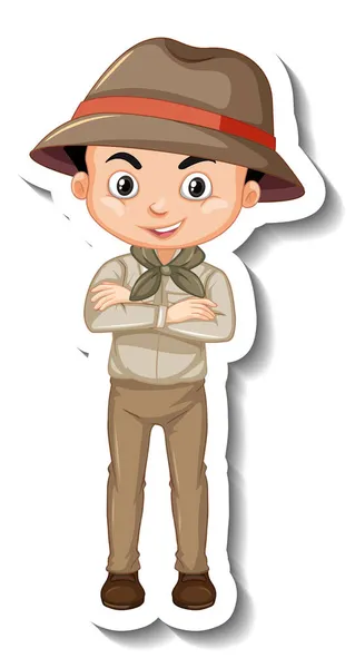 Junge Safari Outfit Cartoon Charakter Aufkleber Illustration — Stockvektor