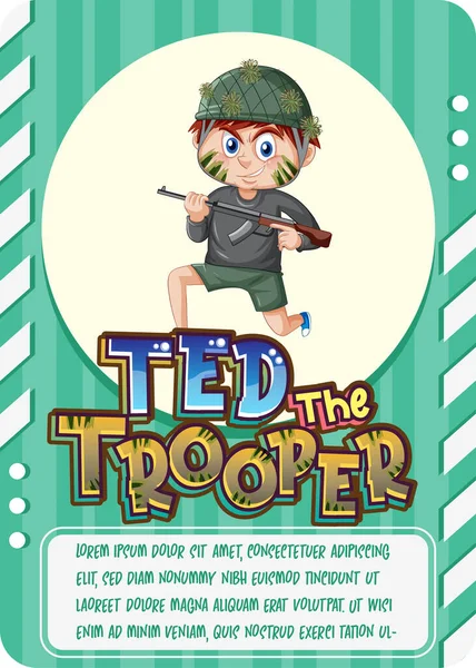 Πρότυπο Καρτών Παιχνιδιού Χαρακτήρων Λέξη Ted Trooper Illustration — Διανυσματικό Αρχείο