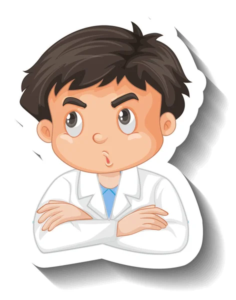 Wetenschapper Student Jongen Cartoon Karakter Sticker Illustratie — Stockvector