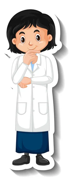 Scientist Student Girl Cartoon Character Sticker Illustration — Stock Vector