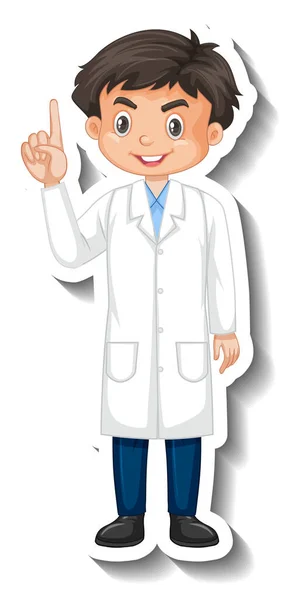 Scientist Student Boy Cartoon Character Sticker Illustration — Stock Vector