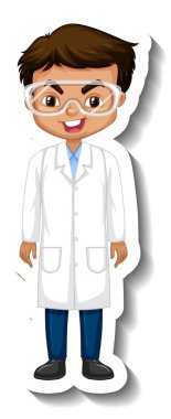 Laboratuvar önlüğü giyen bir çocuk çizgi film karakteri.