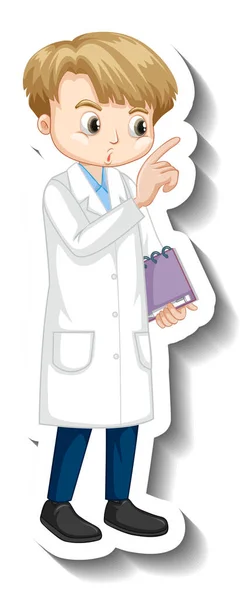 Scientist Boy Cartoon Character Sticker Illustration — Stock Vector