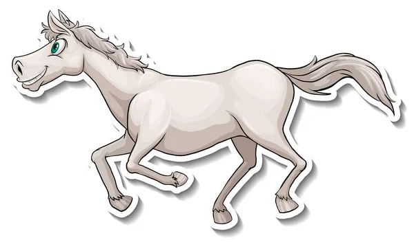 Cavalo Branco Correndo Desenho Animado Animal Etiqueta Ilustração — Vetor de Stock