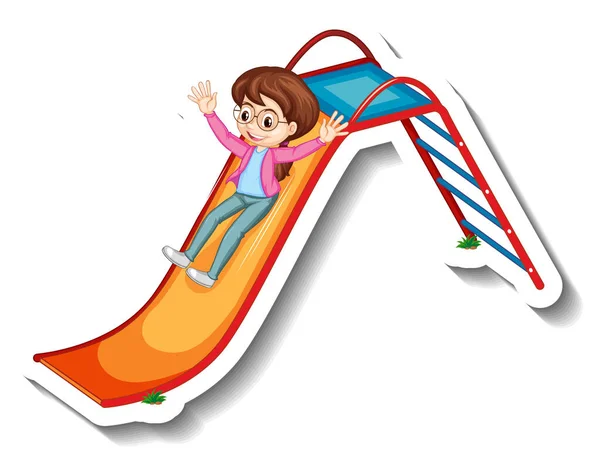 Girl Playing Slide Cartoon Character Sticker Illustration — Stock Vector