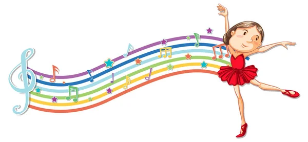 Ballerina Melody Symbols Rainbow Wave Illustration — Stock Vector