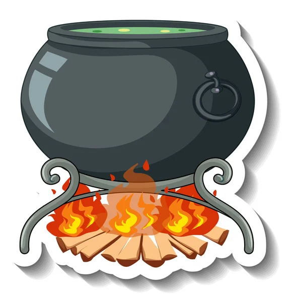 Potion Bouillante Dans Pot Dessin Animé Autocollant Illustration — Image vectorielle
