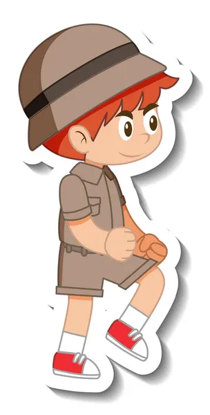 Little Boy Scout Cartoon Character Sticker Illustration — Stock Vector
