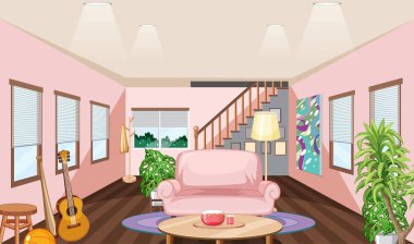 Mobilyalı oturma odası iç tasarımı.