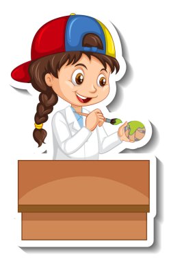 Bilim kadını çizgi film karakteri çıkartması.