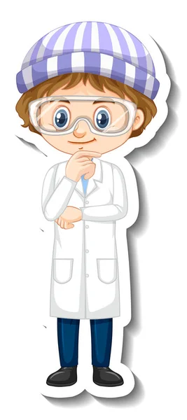 Scientifique Garçon Dessin Animé Personnage Autocollant Illustration — Image vectorielle