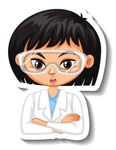 Wetenschapper Meisje Cartoon Karakter Sticker Illustratie — Stockvector