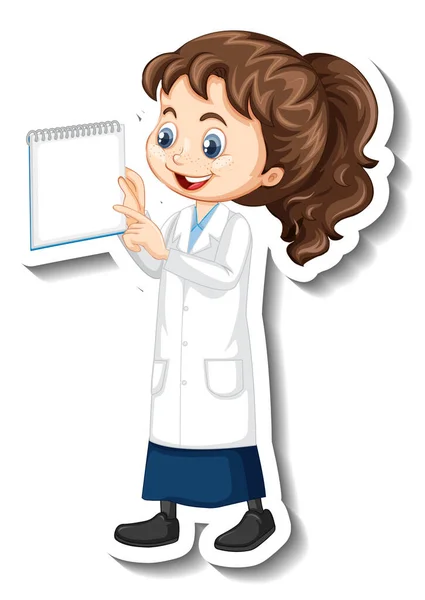 Ilmuwan Gadis Kartun Karakter Stiker Ilustrasi - Stok Vektor