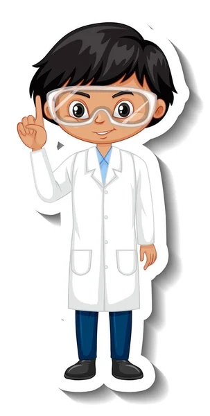 Scientist Boy Cartoon Character Sticker Illustration — Stock Vector