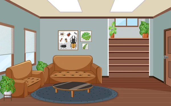 Desain Interior Ruang Tamu Dengan Ilustrasi Furnitures - Stok Vektor