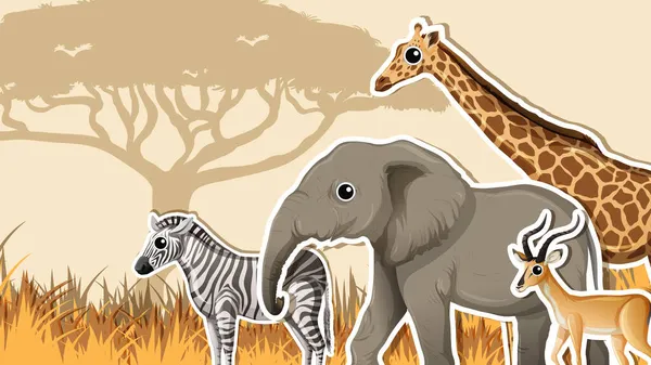 アフリカの野生動物のイラストとサムネイルデザイン — ストックベクタ