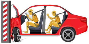 Kırık araba illüstrasyonlu kaza testi mankeni