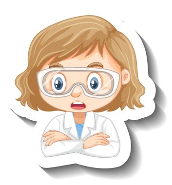 Fen kıyafetli bir kızın portresi. Çizgi film karakteri çıkartması.