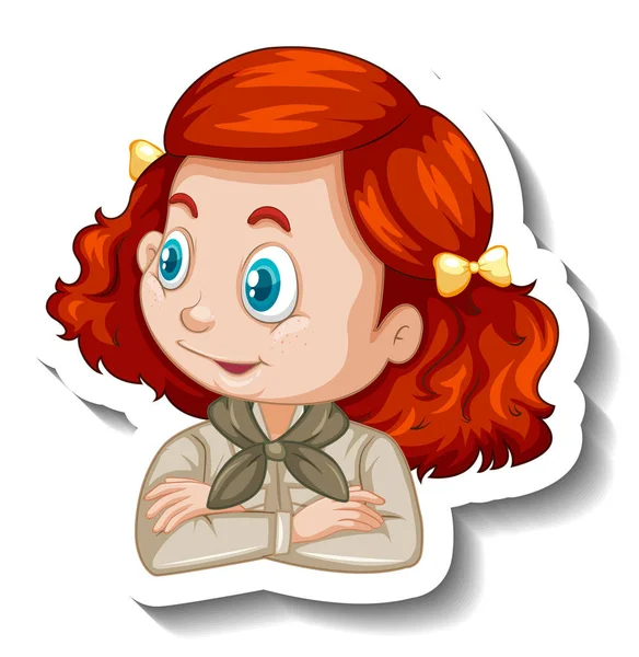 Girl Safari Outfit Cartoon Character Sticker Illustration — Stock Vector