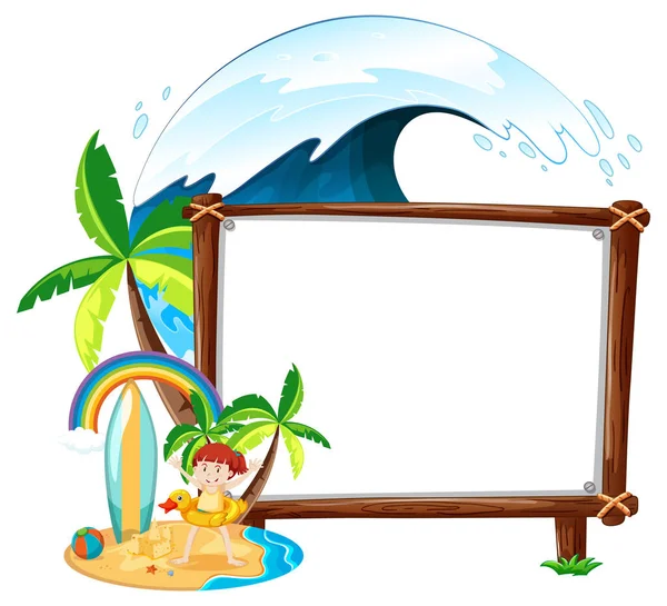 Tema Summer Beach Con Banner Vuoto Isolato Sfondo Bianco Illustrazione — Vettoriale Stock