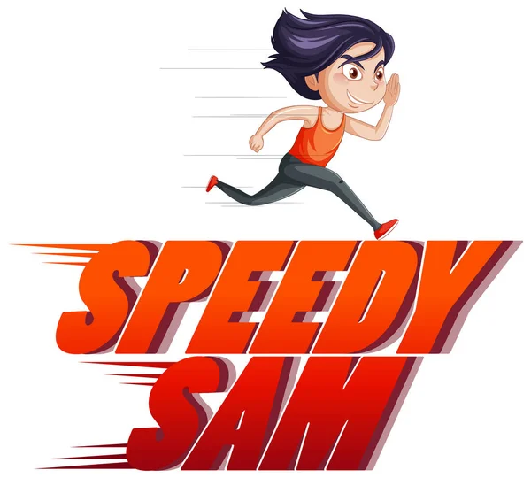 Speedy Sam Logó Szöveges Design Futó Lány Illusztráció — Stock Vector