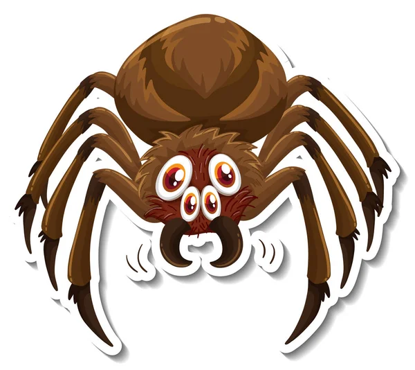 Wild Spider Cartoon Aufkleber Auf Weißem Hintergrund Illustration — Stockvektor