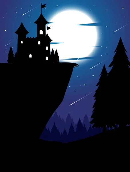 Spooky Sfondo Notte Con Luna Piena Illustrazione — Vettoriale Stock
