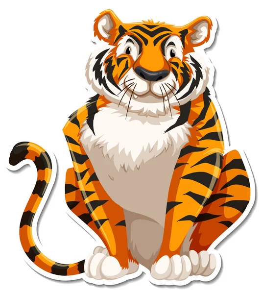Sitting Tiger Cartoon Character White Background Illustration — Stock Vector