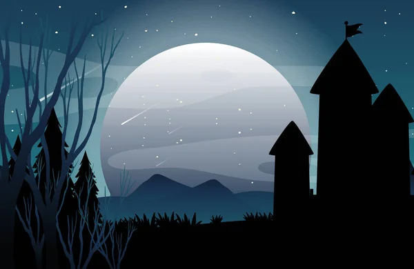 Страшный Ночной Фон Иллюстрацией Полнолуния — стоковый вектор